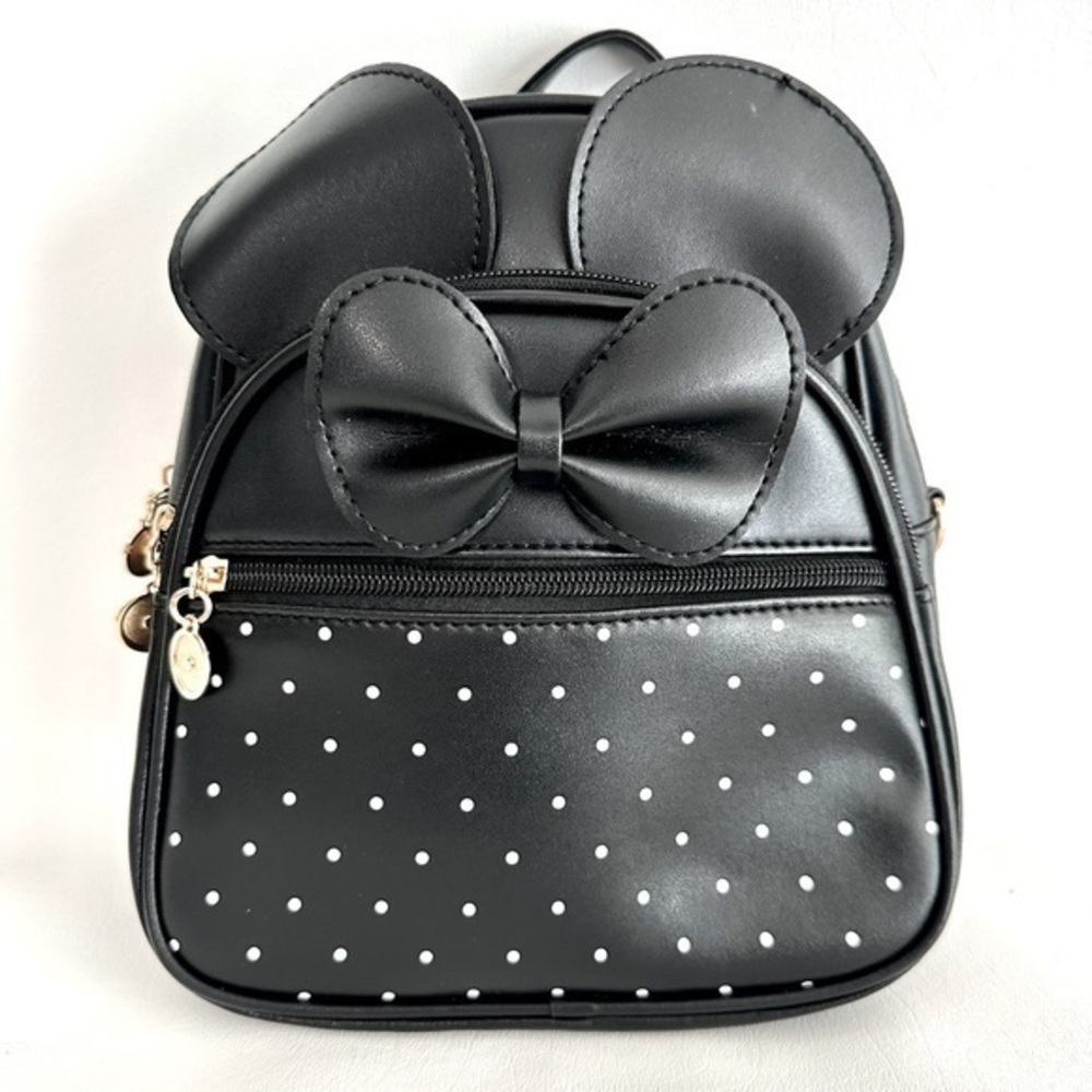 Disney KL928 Small Black Polkadot Backpack with Bow Mickey‎ Ears Gold Hardware